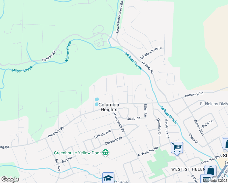 map of restaurants, bars, coffee shops, grocery stores, and more near 59915 Hilltop Drive in St. Helens