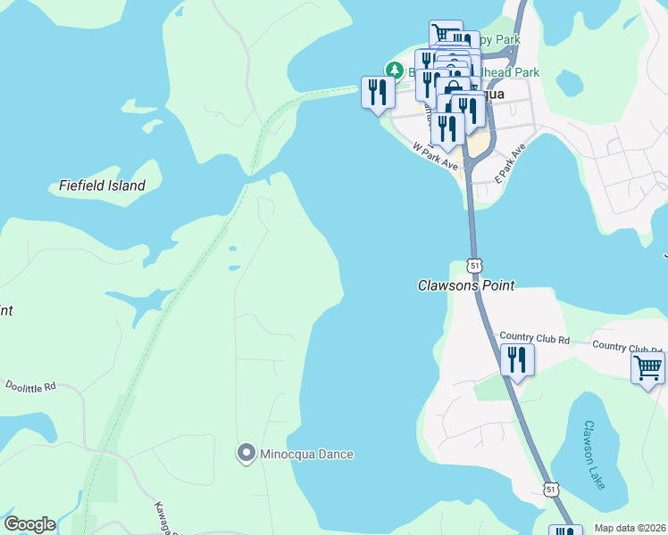map of restaurants, bars, coffee shops, grocery stores, and more near 8250 Northern Rd in Minocqua
