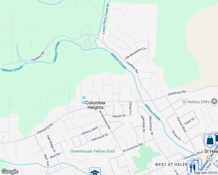 map of restaurants, bars, coffee shops, grocery stores, and more near 35432 Spence Street in St. Helens