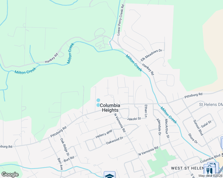 map of restaurants, bars, coffee shops, grocery stores, and more near 59915 Hilltop Drive in St. Helens