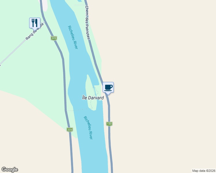 map of restaurants, bars, coffee shops, grocery stores, and more near 2921 Chemin des Patriotes in Saint-Ours