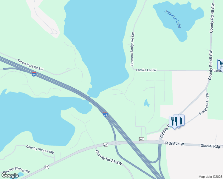 map of restaurants, bars, coffee shops, grocery stores, and more near Bradford Bay in Alexandria