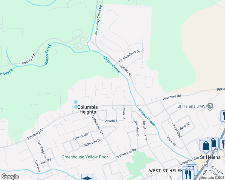 map of restaurants, bars, coffee shops, grocery stores, and more near 59941 Windy Ridge Drive in St. Helens