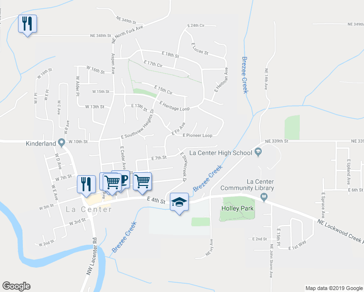 map of restaurants, bars, coffee shops, grocery stores, and more near 703 East Stonecreek Drive in La Center