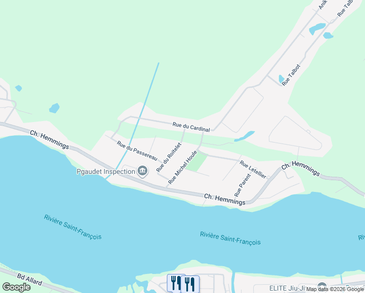 map of restaurants, bars, coffee shops, grocery stores, and more near 500 Rue du Roitelet in Drummondville