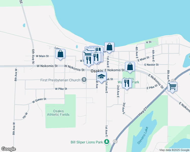 map of restaurants, bars, coffee shops, grocery stores, and more near in Osakis