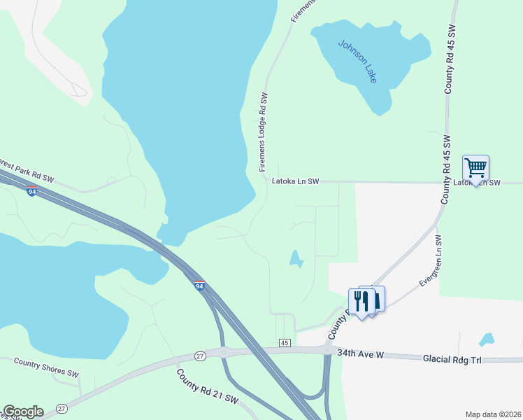 map of restaurants, bars, coffee shops, grocery stores, and more near Bradford Bay in Alexandria