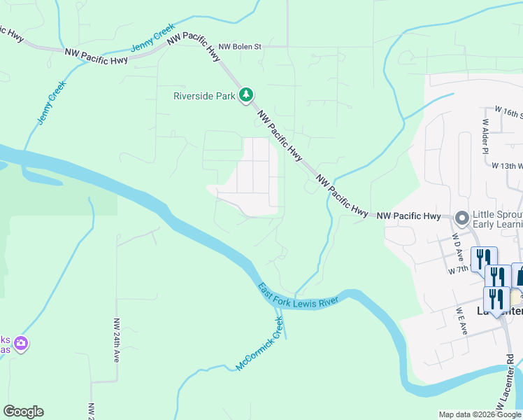 map of restaurants, bars, coffee shops, grocery stores, and more near 1506 Northwest 339th Street in La Center