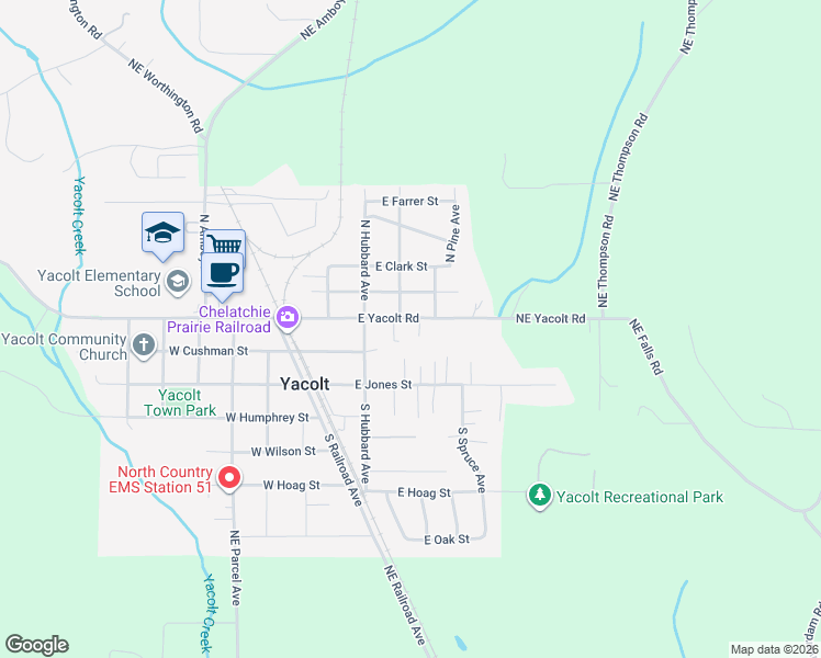 map of restaurants, bars, coffee shops, grocery stores, and more near 302 North Cedar Avenue in Yacolt