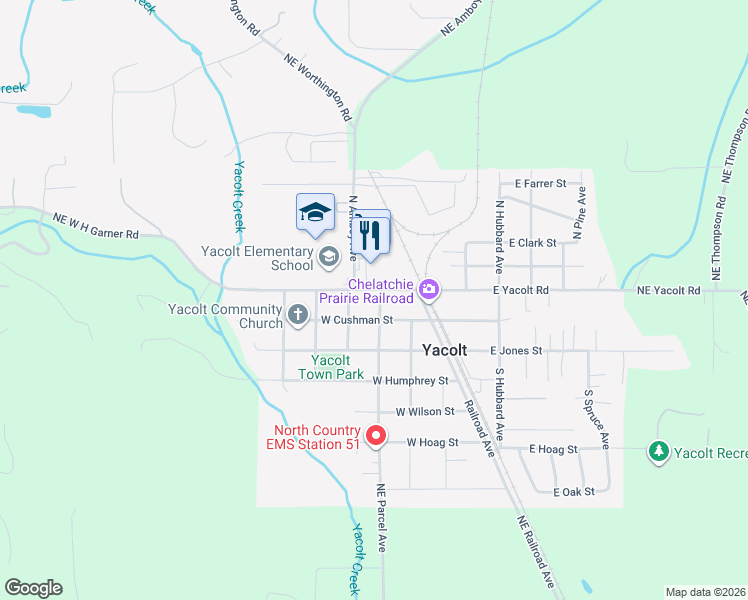 map of restaurants, bars, coffee shops, grocery stores, and more near 206 West Yacolt Road in Yacolt