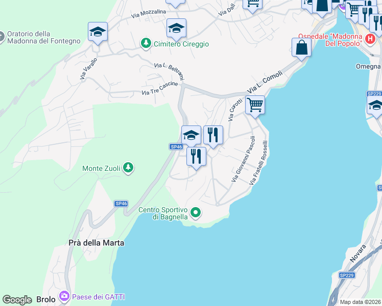 map of restaurants, bars, coffee shops, grocery stores, and more near 10 Via Fiumetta in Omegna