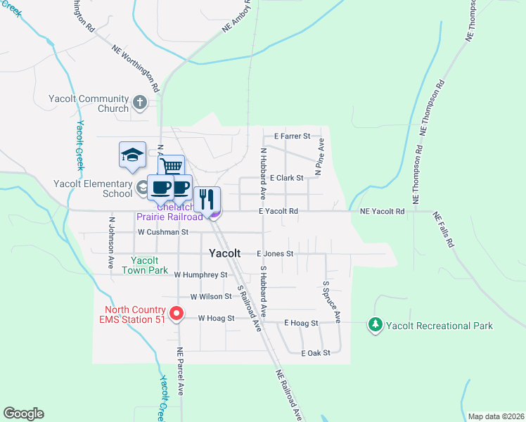map of restaurants, bars, coffee shops, grocery stores, and more near East Yacolt Road in Yacolt