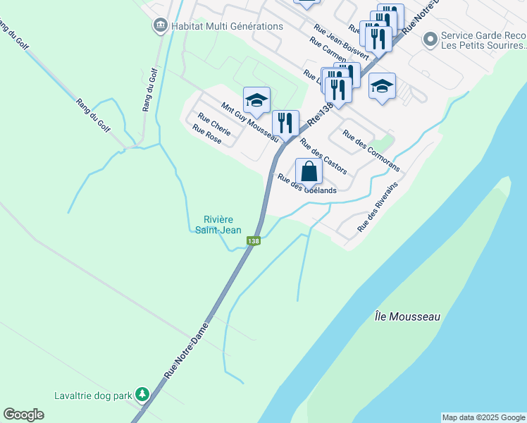 map of restaurants, bars, coffee shops, grocery stores, and more near Rue Notre Dame in Lavaltrie