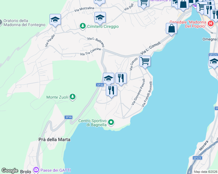 map of restaurants, bars, coffee shops, grocery stores, and more near 10 Via Fiumetta in Omegna