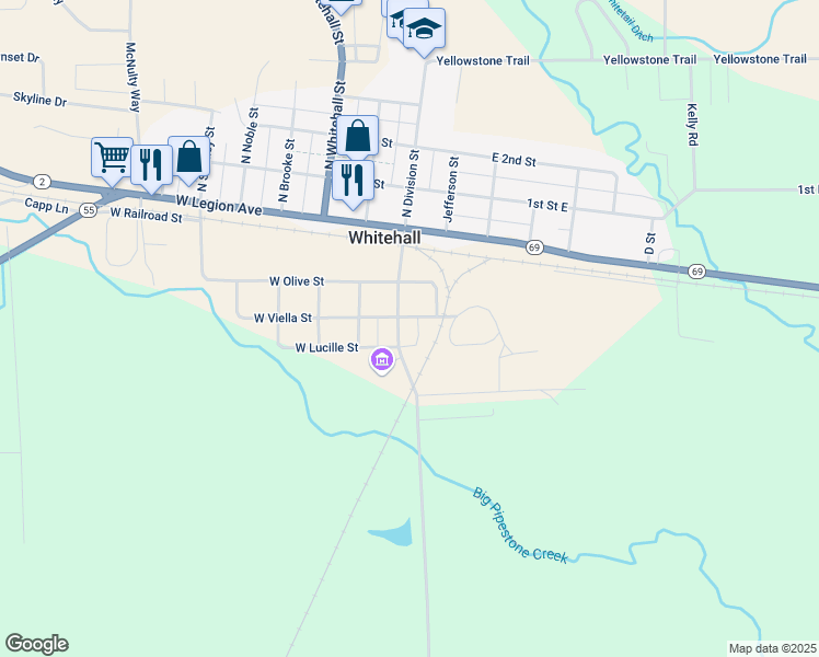 map of restaurants, bars, coffee shops, grocery stores, and more near 202 South Division Street in Whitehall