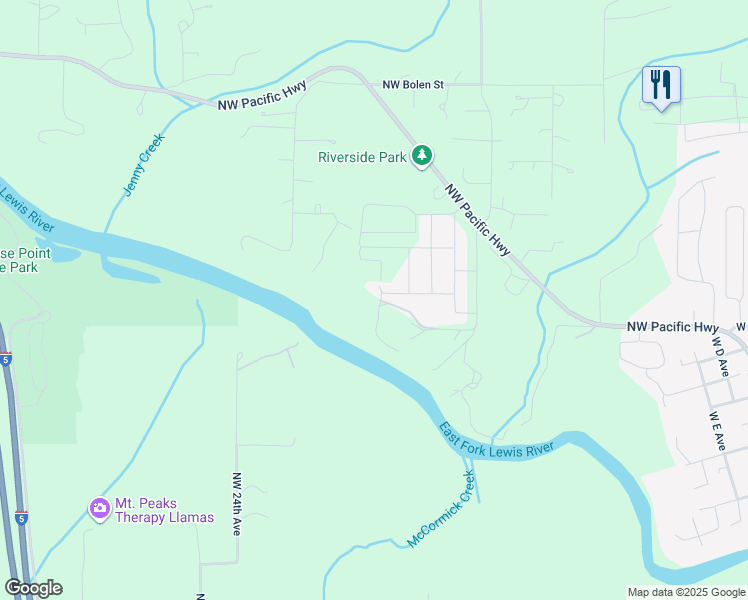 map of restaurants, bars, coffee shops, grocery stores, and more near 1518 Northwest 339th Street in La Center