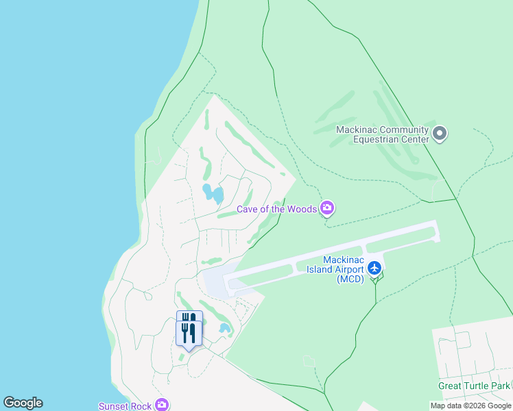 map of restaurants, bars, coffee shops, grocery stores, and more near 44 Ridge Road in Mackinac Island
