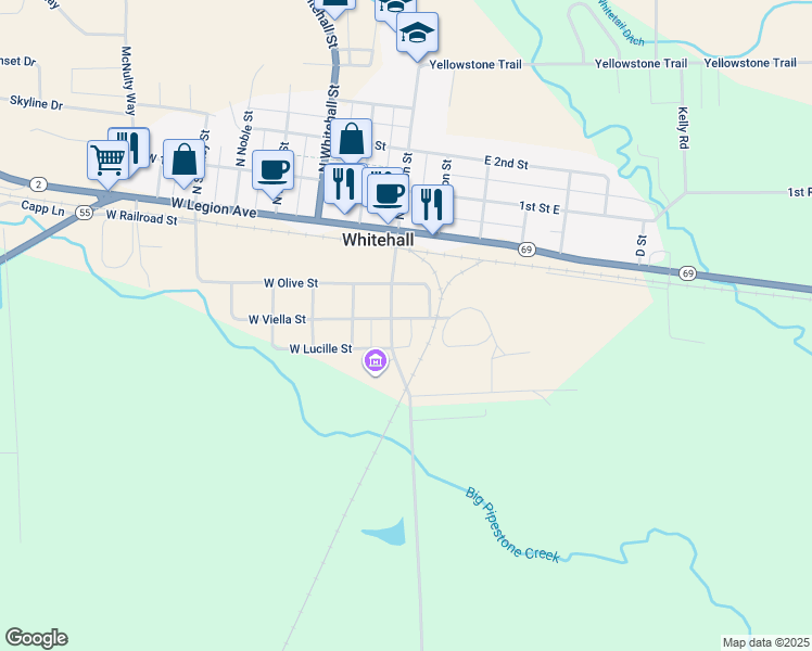 map of restaurants, bars, coffee shops, grocery stores, and more near 202 South Division Street in Whitehall