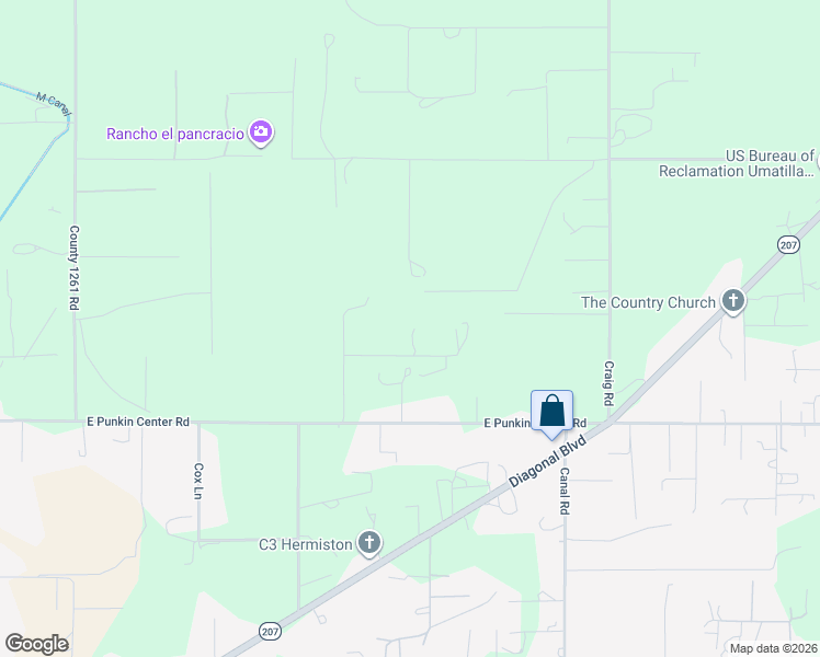 map of restaurants, bars, coffee shops, grocery stores, and more near 32265 East Punkin Center Road in Hermiston