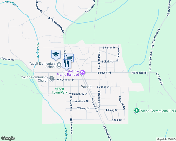 map of restaurants, bars, coffee shops, grocery stores, and more near East Yacolt Road in Yacolt
