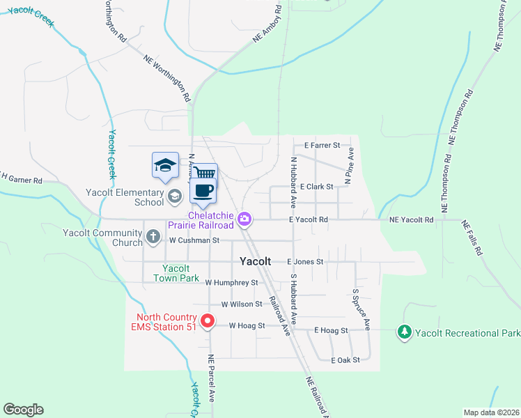 map of restaurants, bars, coffee shops, grocery stores, and more near 305 East Yacolt Road in Yacolt