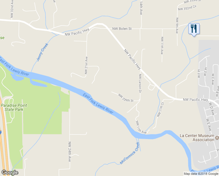 map of restaurants, bars, coffee shops, grocery stores, and more near 1518 Northwest 339th Street in La Center