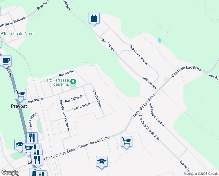 map of restaurants, bars, coffee shops, grocery stores, and more near Rue Monette in Prévost