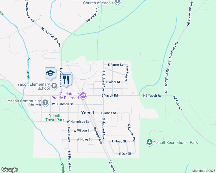 map of restaurants, bars, coffee shops, grocery stores, and more near 302 North Cedar Avenue in Yacolt