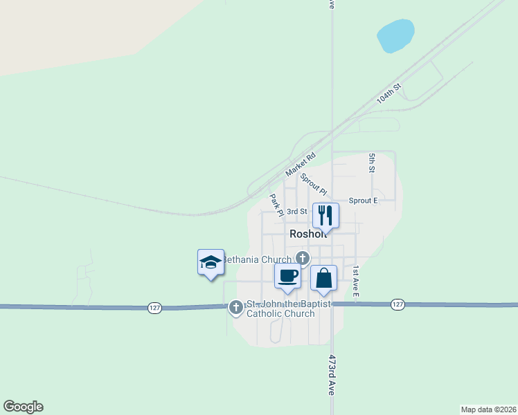 map of restaurants, bars, coffee shops, grocery stores, and more near in Rosholt