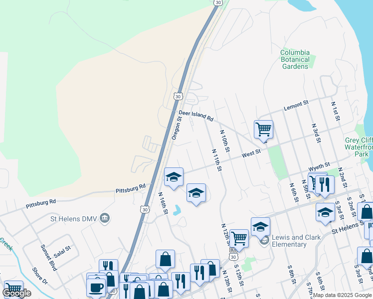 map of restaurants, bars, coffee shops, grocery stores, and more near 475 North 12th Street in St. Helens