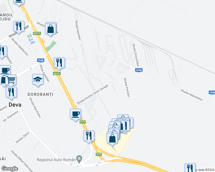 map of restaurants, bars, coffee shops, grocery stores, and more near 8 Strada Doctor Victor Șuiagă in Deva