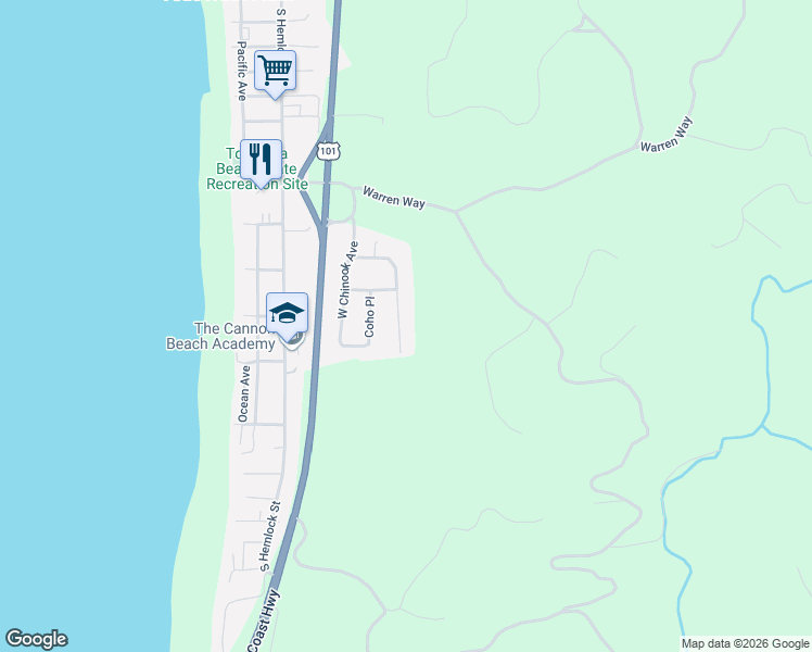 map of restaurants, bars, coffee shops, grocery stores, and more near 3763 East Chinook in Cannon Beach