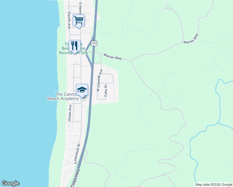 map of restaurants, bars, coffee shops, grocery stores, and more near 3763 East Chinook in Cannon Beach