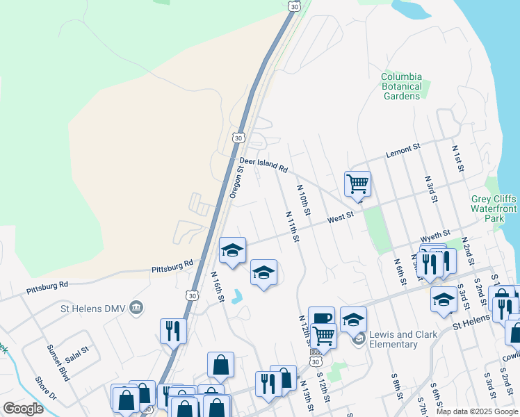 map of restaurants, bars, coffee shops, grocery stores, and more near 475 North 12th Street in St. Helens