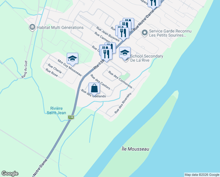 map of restaurants, bars, coffee shops, grocery stores, and more near 101 Castors Street in Lavaltrie