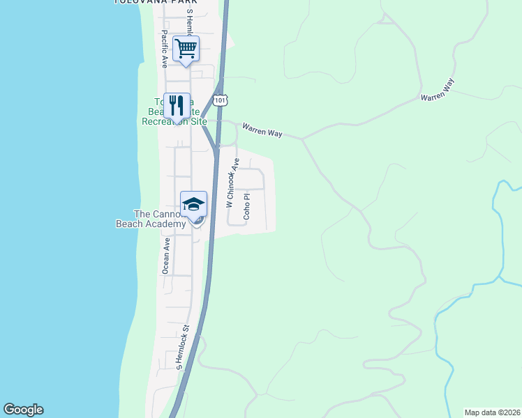 map of restaurants, bars, coffee shops, grocery stores, and more near 3756 East Chinook in Cannon Beach
