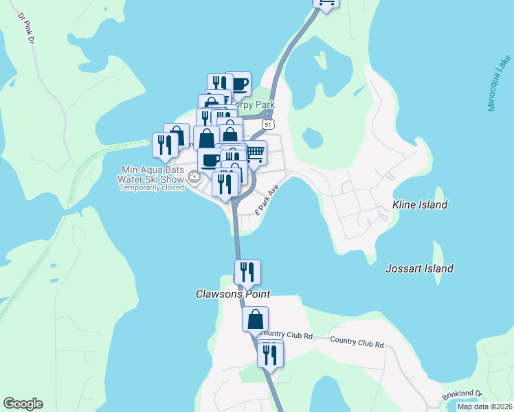 map of restaurants, bars, coffee shops, grocery stores, and more near 338 Park Street in Minocqua