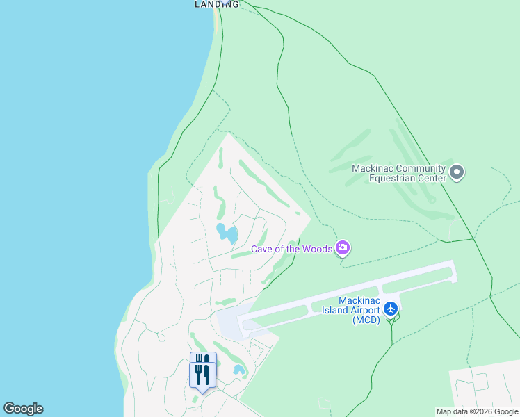 map of restaurants, bars, coffee shops, grocery stores, and more near Maple Ridge Street in Mackinac Island