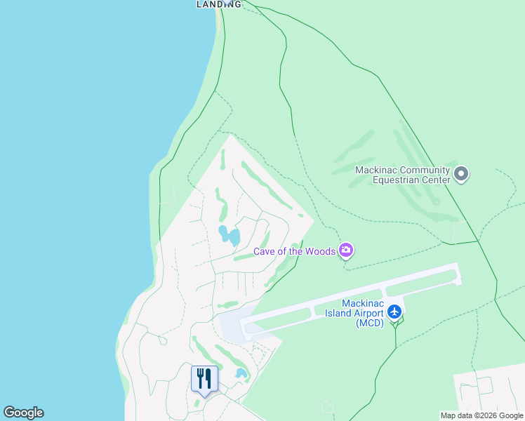 map of restaurants, bars, coffee shops, grocery stores, and more near Maple Ridge Street in Mackinac Island