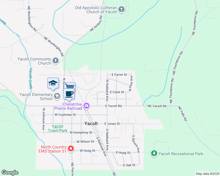 map of restaurants, bars, coffee shops, grocery stores, and more near 505 North Hubbard Avenue in Yacolt
