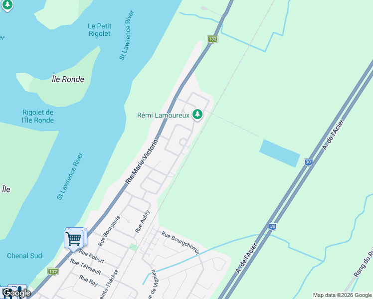 map of restaurants, bars, coffee shops, grocery stores, and more near 6101 Rue des Pluviers in Contrecoeur