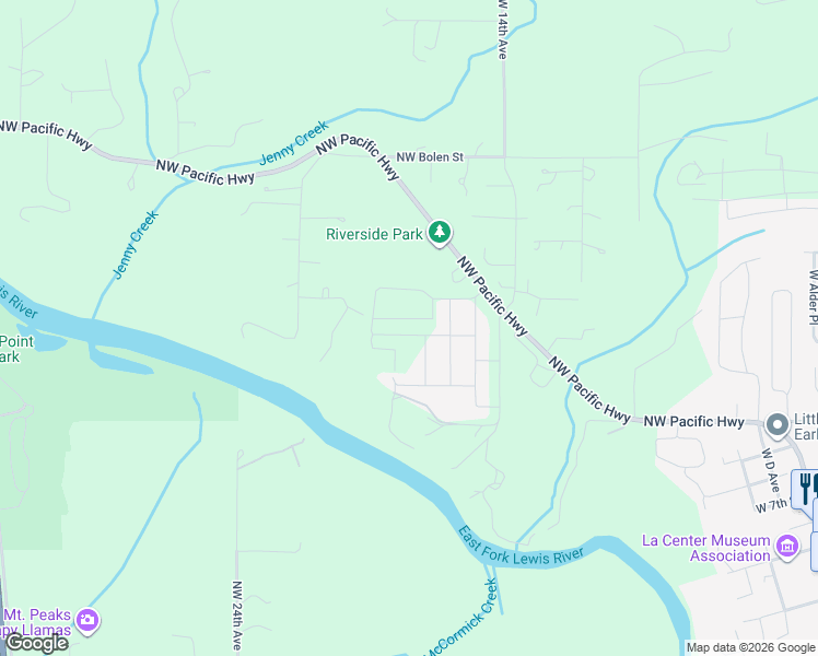 map of restaurants, bars, coffee shops, grocery stores, and more near 1514 Northwest 339th Street in La Center