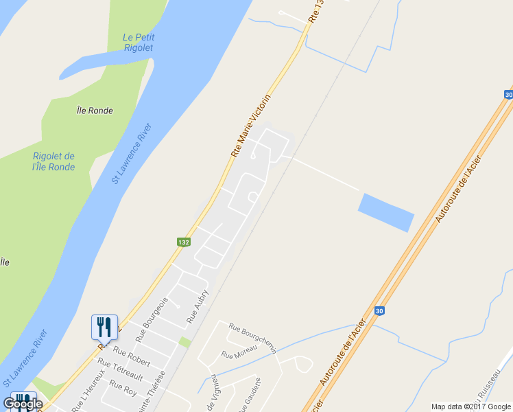 map of restaurants, bars, coffee shops, grocery stores, and more near 6097 Rue des Pluviers in Contrecoeur