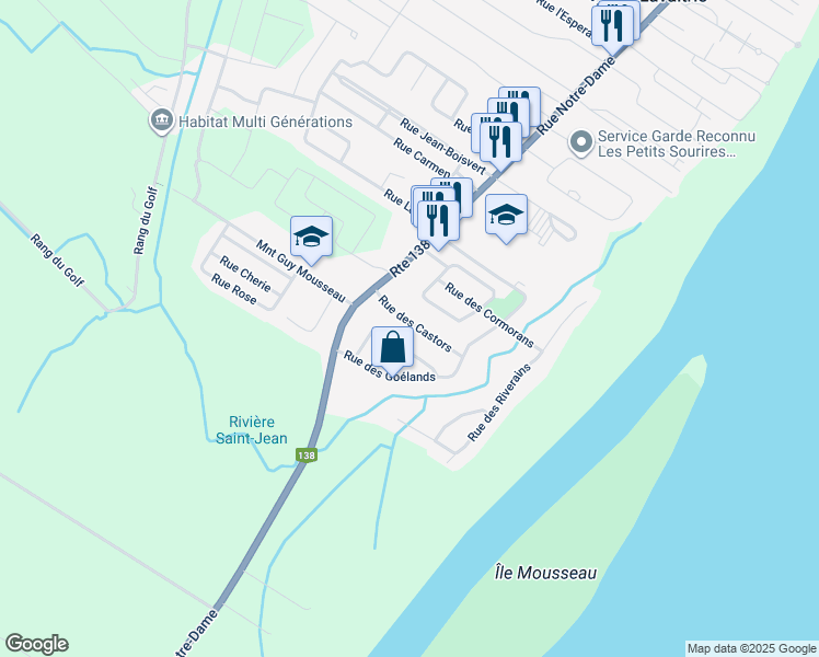 map of restaurants, bars, coffee shops, grocery stores, and more near 38 Rue des Castors in Lavaltrie