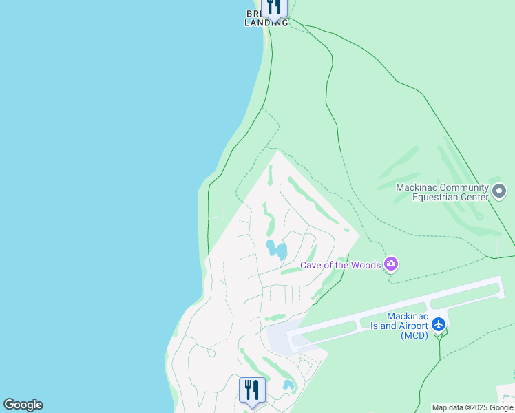 map of restaurants, bars, coffee shops, grocery stores, and more near 4417 Maple Ridge Street in Mackinac Island