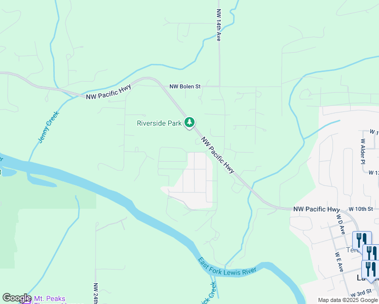 map of restaurants, bars, coffee shops, grocery stores, and more near 1724 West 15th Street in La Center