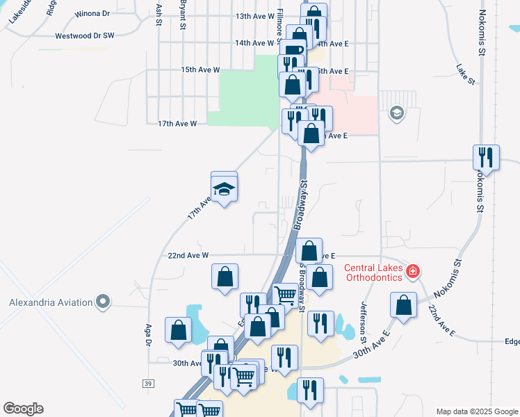 map of restaurants, bars, coffee shops, grocery stores, and more near 1902 Fillmore Street in Alexandria