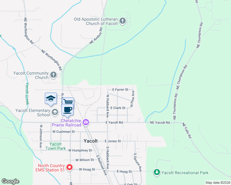 map of restaurants, bars, coffee shops, grocery stores, and more near 307 East Farrer Street in Yacolt