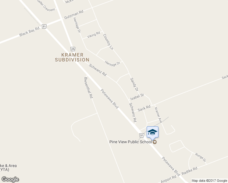 map of restaurants, bars, coffee shops, grocery stores, and more near 95 Schwanz Road in Petawawa