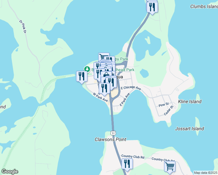 map of restaurants, bars, coffee shops, grocery stores, and more near 500 Oneida Street in Minocqua